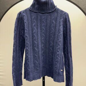 Banjo & Matilda Blue Cable Knit Turtleneck Cashmere Sweater
